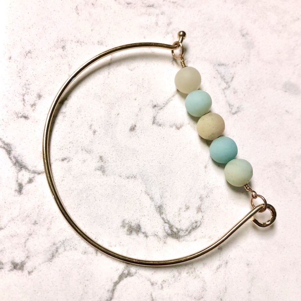 Amazonite Stone Gold Bangle Bracelet